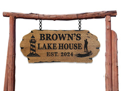 Custom Wood Sign with lighthouse design for lake house decor