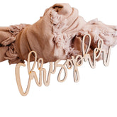 Customized wooden name tags for place setting close up