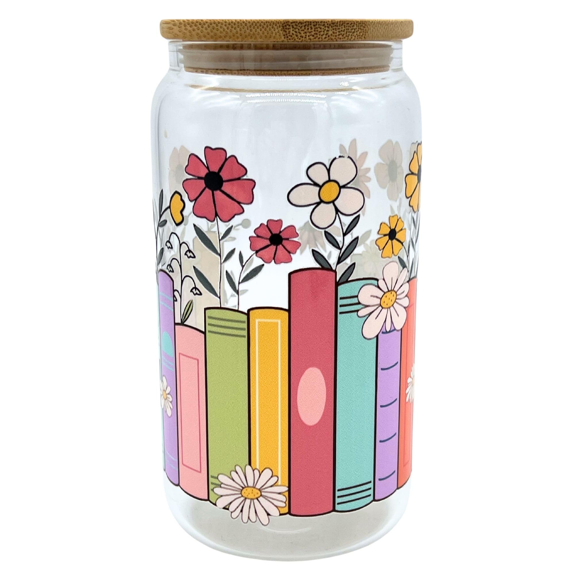 16oz clear glass tumbler with bamboo lid and plastic straw