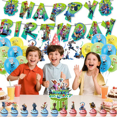 Cute Animal Birthday Decorations set with balloons and swirls