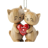 Cute Cat Couple personalized heart ornament in acrylic