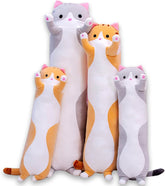 Orange cute cat plush long body pillow for kids