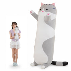 Cute Cat Plush Long Body Pillow gray 19 inches 1 count