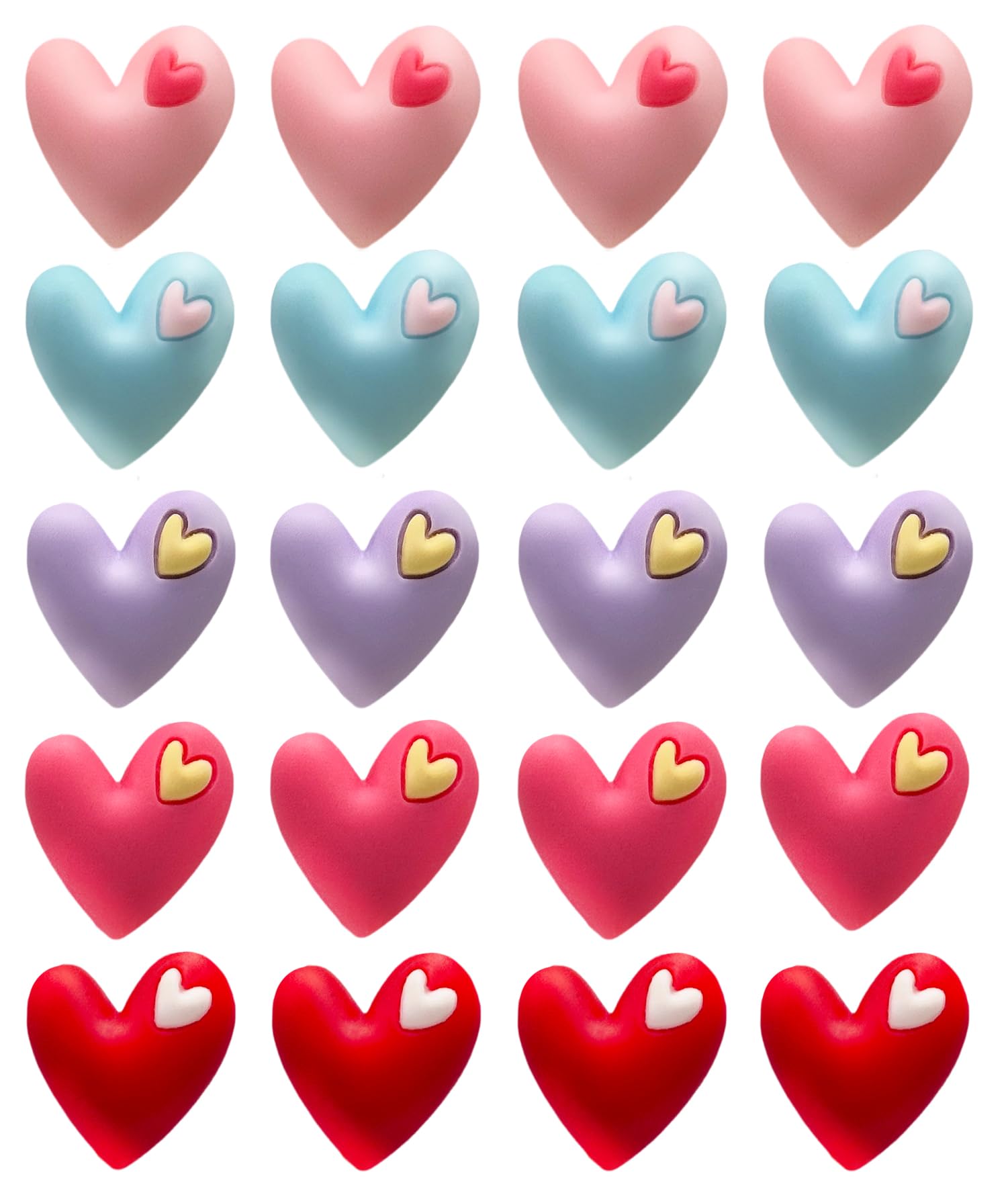 Cute fridge magnets set with colorful hearts in pink red blue and purple