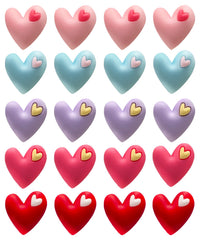 Cute fridge magnets set with colorful hearts in pink red blue and purple