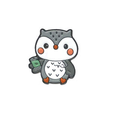 Cute Grey Owl Enamel Needle Minder front view