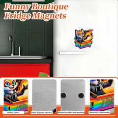 Cute magnetic stickers for fridge design featuring dumpster fire fox