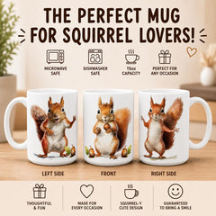 Cartoon squirrel artwork on ceramic mug 15oz
