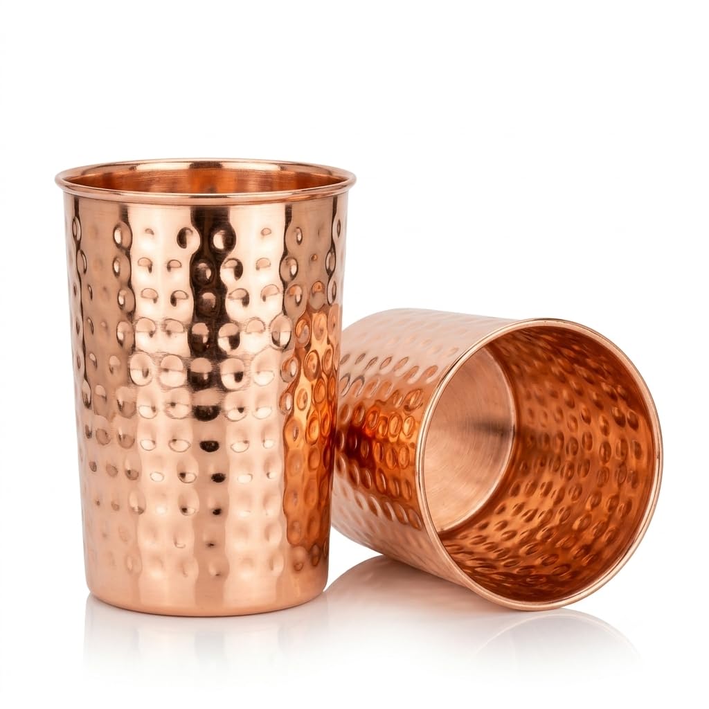 Cuvera hammered copper drinking cups 2 pack 300 ml