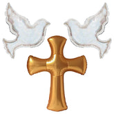 CYMYLAR jumbo cross balloon red gold 39x32 inches