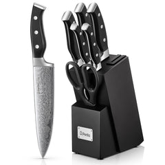 D.Perlla knife set with built in sharpener on block
