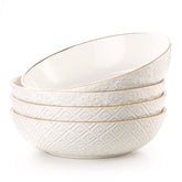 Dafuceramic pasta bowl set 4 Arctic white embossed pattern