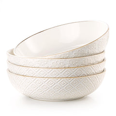 Dafuceramic pasta bowl set 4 Arctic white embossed pattern