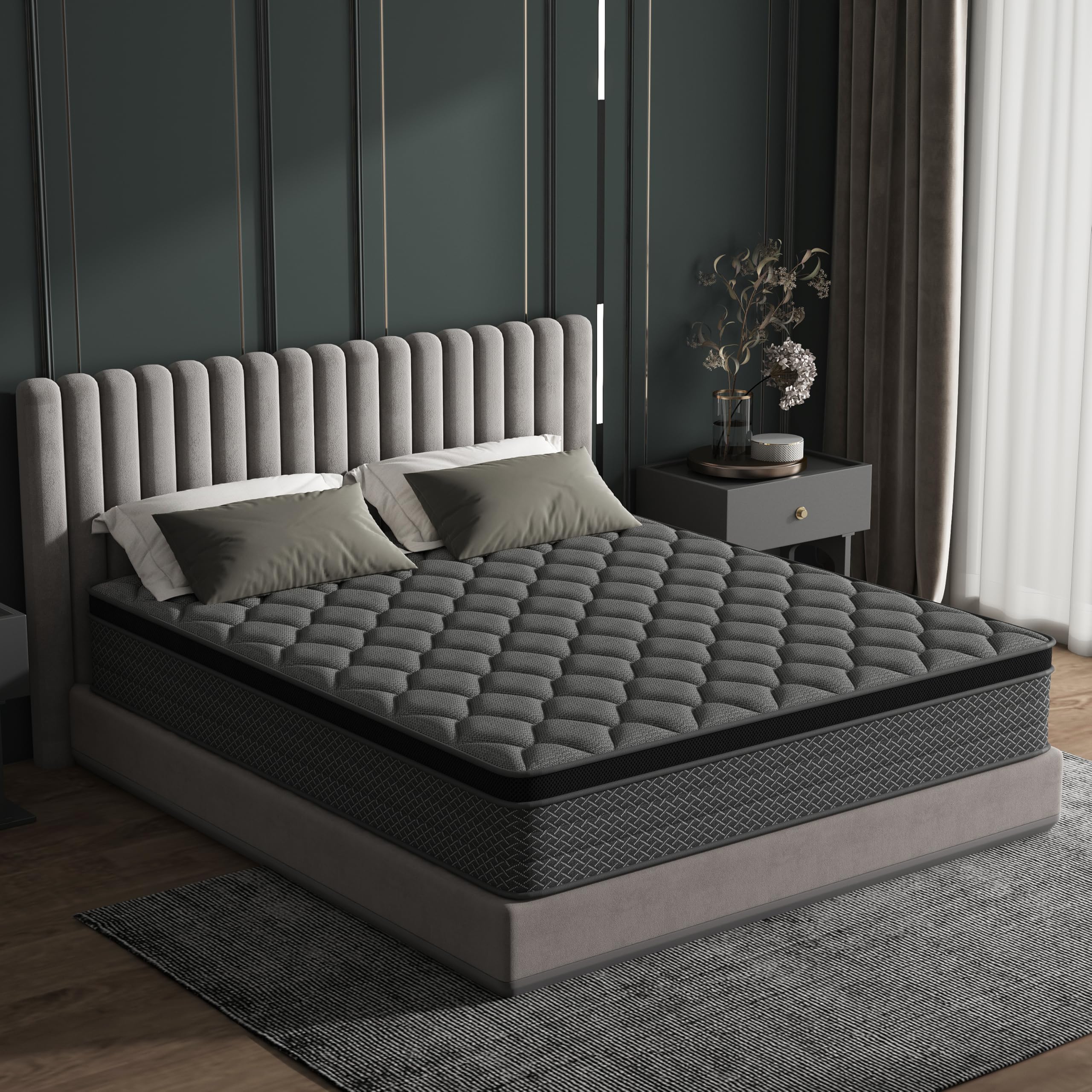DAJIYUHC queen mattress in a box 12 inch hybrid memory foam and pocket springs