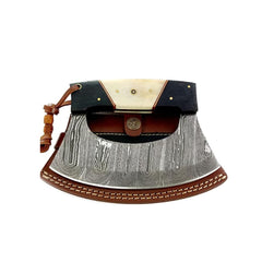 Damascus Steel Alaska Rocker Ulu Knife with leather sheath
