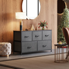 Dark grey dresser showing five drawers