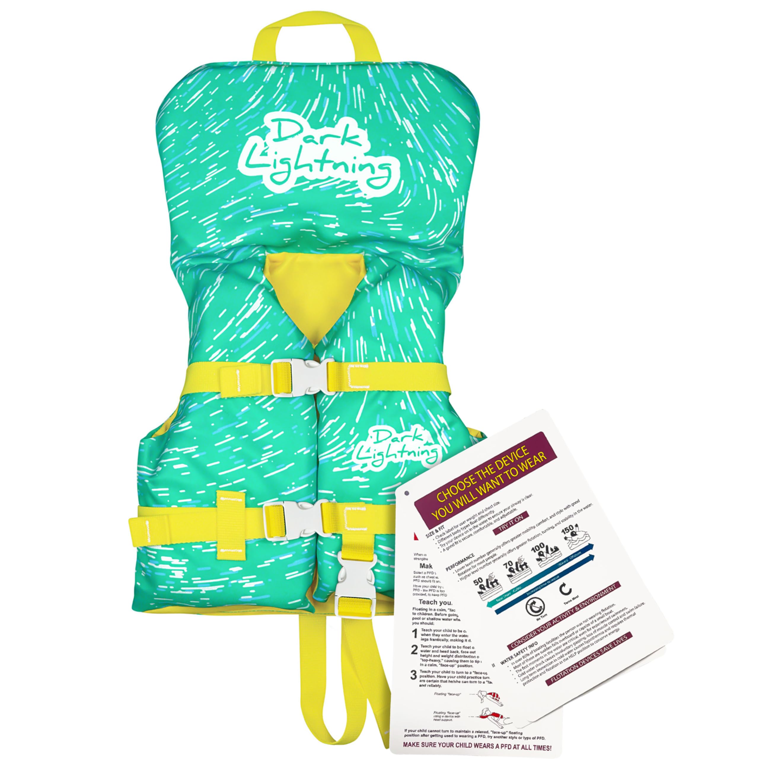 Dark Lightning coast guard approved baby life vest front view