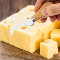 Close up of Darlingao cheese knives with wooden handles