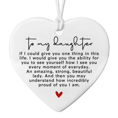 Daughter Gift white heart ceramic ornament 3 inches