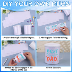 12 colored pens included for decorating the mugs
