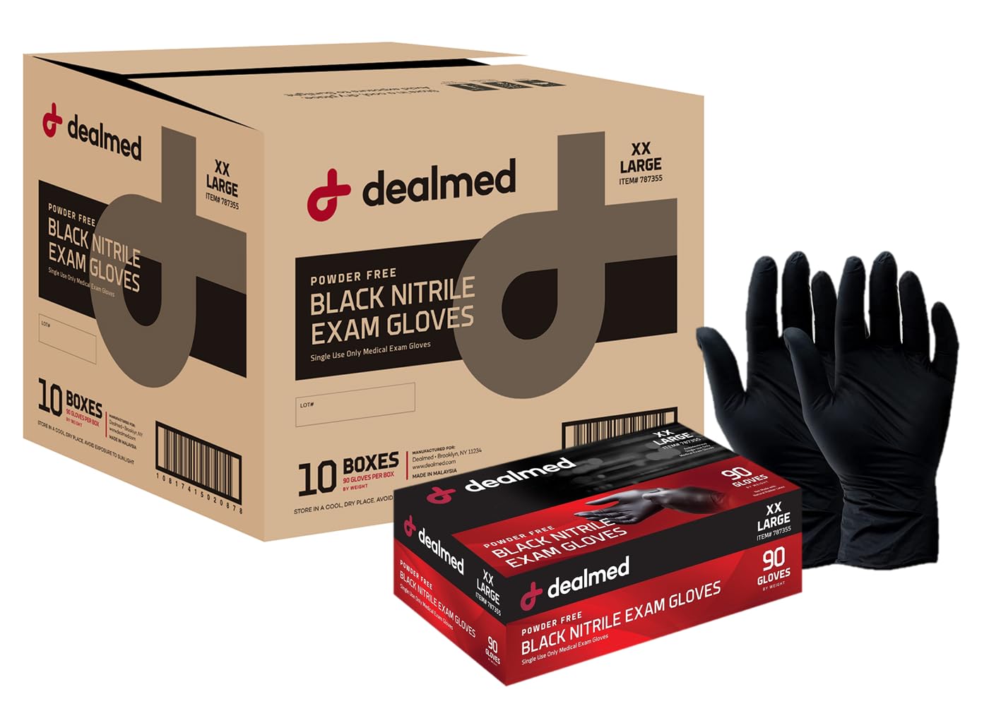 Dealmed black nitrile exam gloves large size