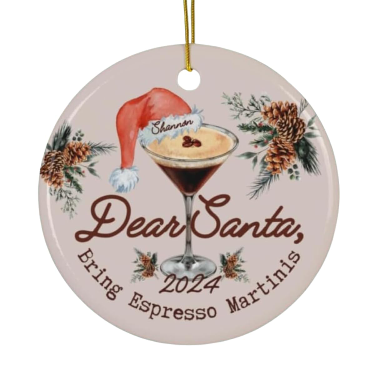 Ceramic Personalized Espresso Martinis Ornament for Christmas tree