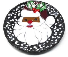 Decorative 9.5 inch Christmas African-American Santa Cookie Plate front view