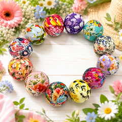 Hand-cut fabric strips wrapped around a ball