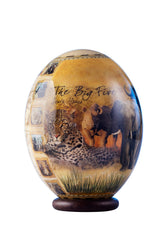 Decoupage Big 5 yellow ostrich egg with map front view