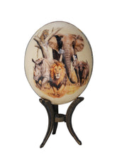 Decoupage ostrich egg with Africa Big 5 map design on cream shell