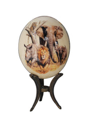 Decoupage ostrich egg with Africa Big 5 map design on cream shell
