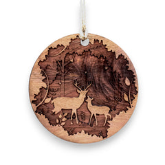 Deer Couple Raw Cedar Ornament 3x3in laser engraved in Texas