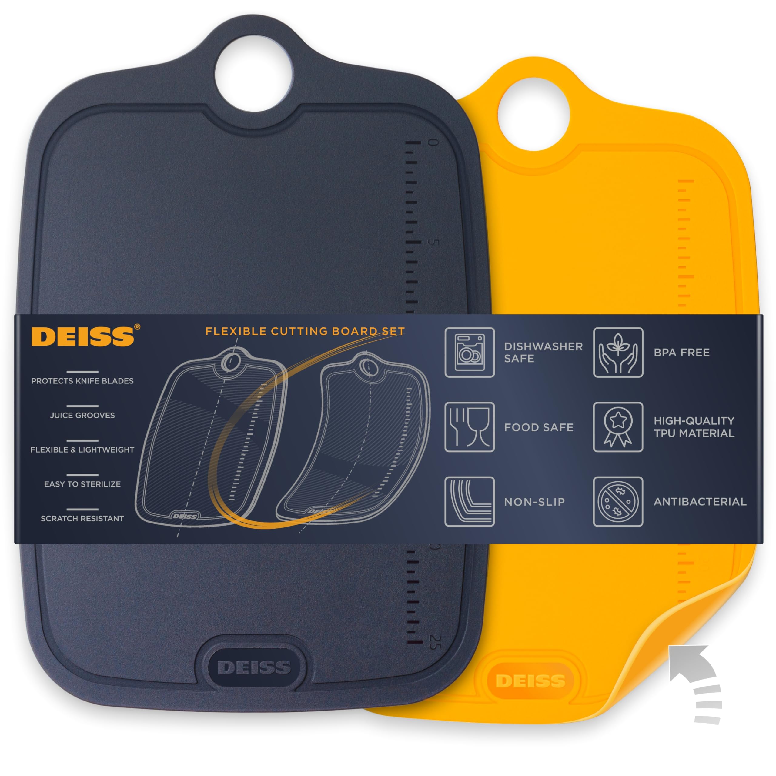 Deiss LUX TPU cutting boards set 2 built-in ruler