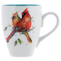 demdaco dean crouser cardinal pair watercolor mug white hand-textured ceramic