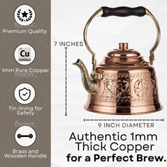 Traditional wide-base copper teapot design for stability