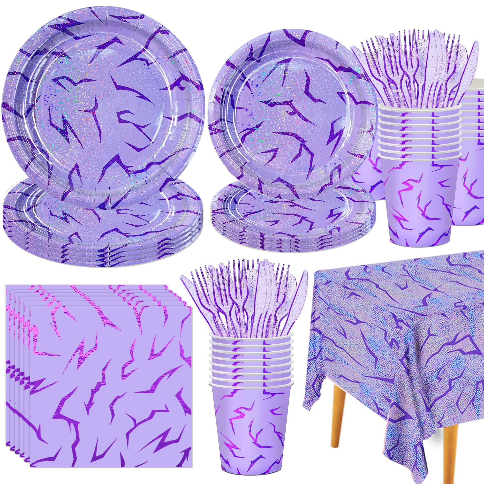 Demon Hunter Birthday Tableware decor purple holographic energy pattern main set