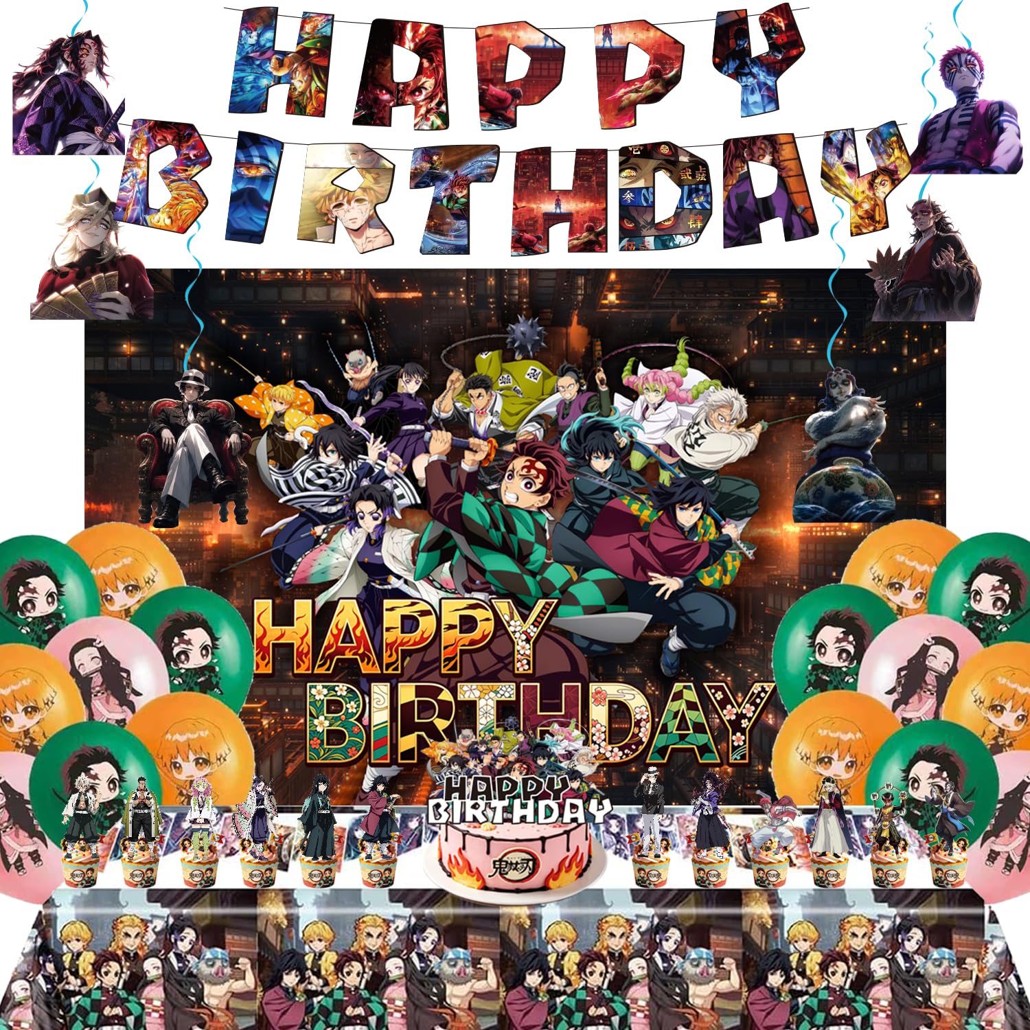 Demon theme party supplies set with birthday banner and backdrop
