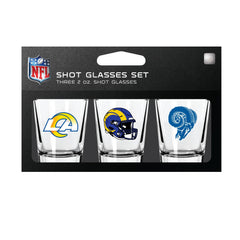 Denco Los Angeles Rams 3 Pack Shot Glass Set with team logos on both sides