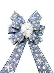 Denim Blue Snowflake Bow two tails 15 inches long for wreaths