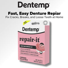 Exclusive 4-pack Dentemp denture repair kit packaging