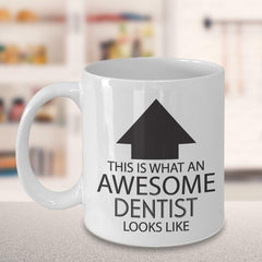 11 ounce ceramic dentist coffee mug packed in clam shell packaging