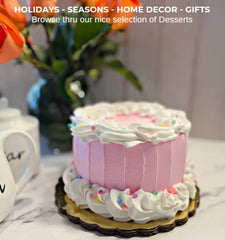 Pink birthday fake cake decor for home or business