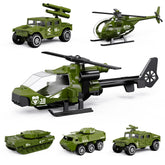 Six pack die cast military army vehicles set tank and helicopter