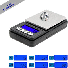 Digital pocket scale with 6 weigh units g oz gn ct dwt ozt