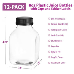 Clear BPA-free 8oz juice bottles with tamper evident lids