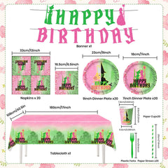 Pink and green Witch party plates 7inch and napkins image