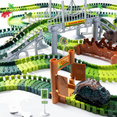 Two dinosaur cars included with the track set