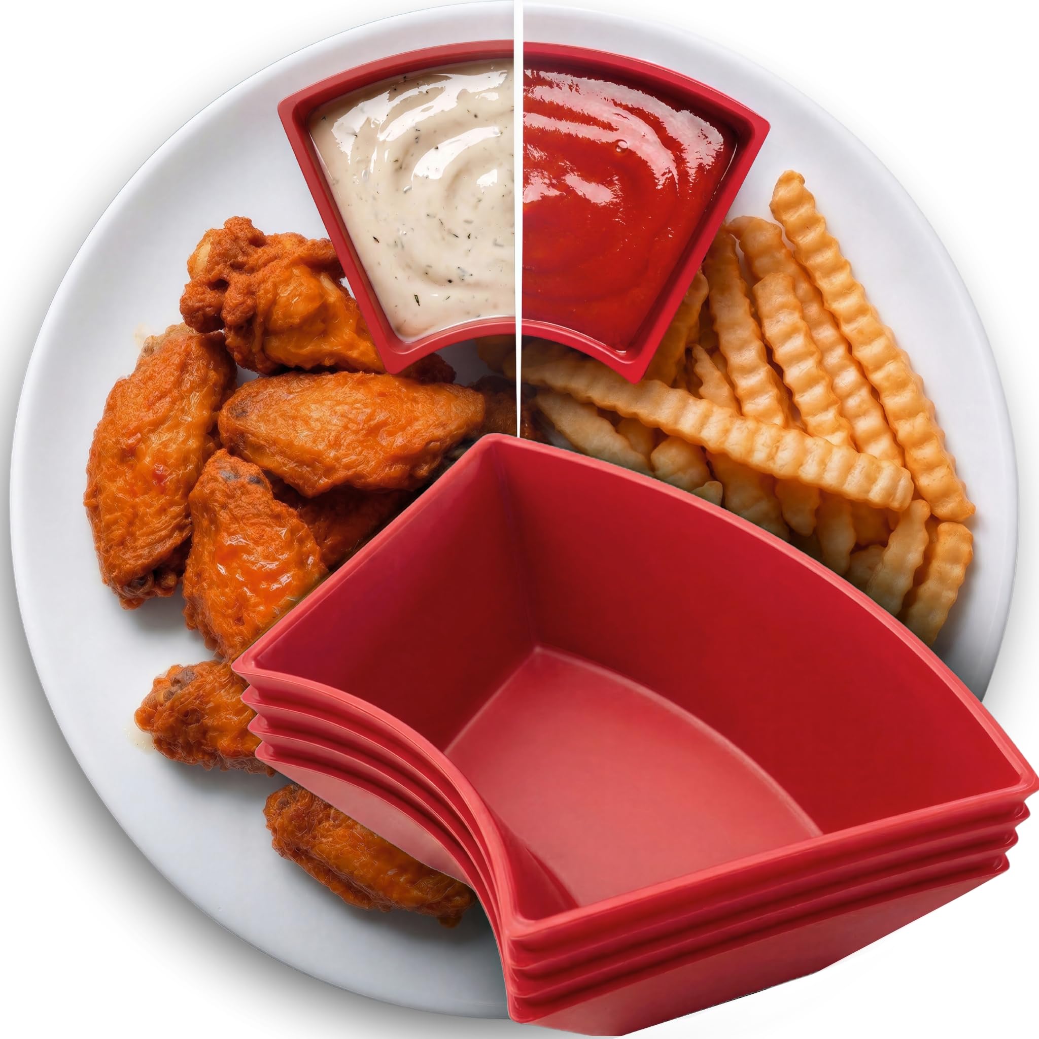 Diptrough XL plate dipping cups set on a plate