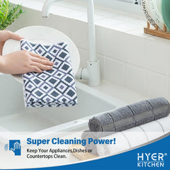 Four pack of HYER KITCHEN microfiber dish towels
