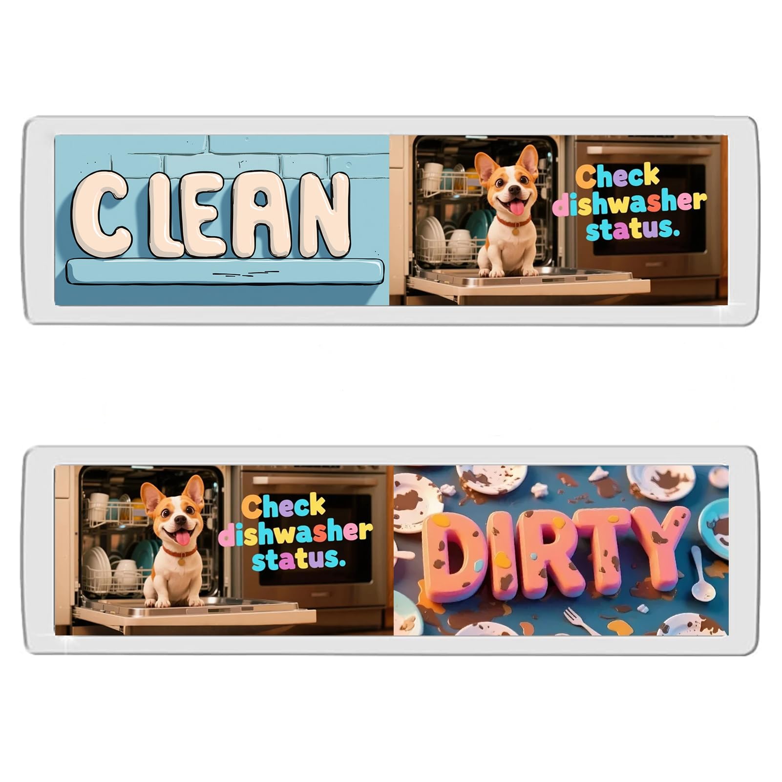 Dishwasher magnet with cartoon dog design and status indicator